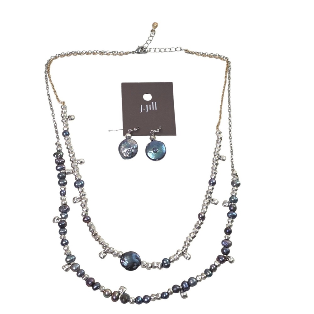 J Jill Peacock Pearl Necklace and Earring Set Oil‎ Slick Iridescent  NWT $103